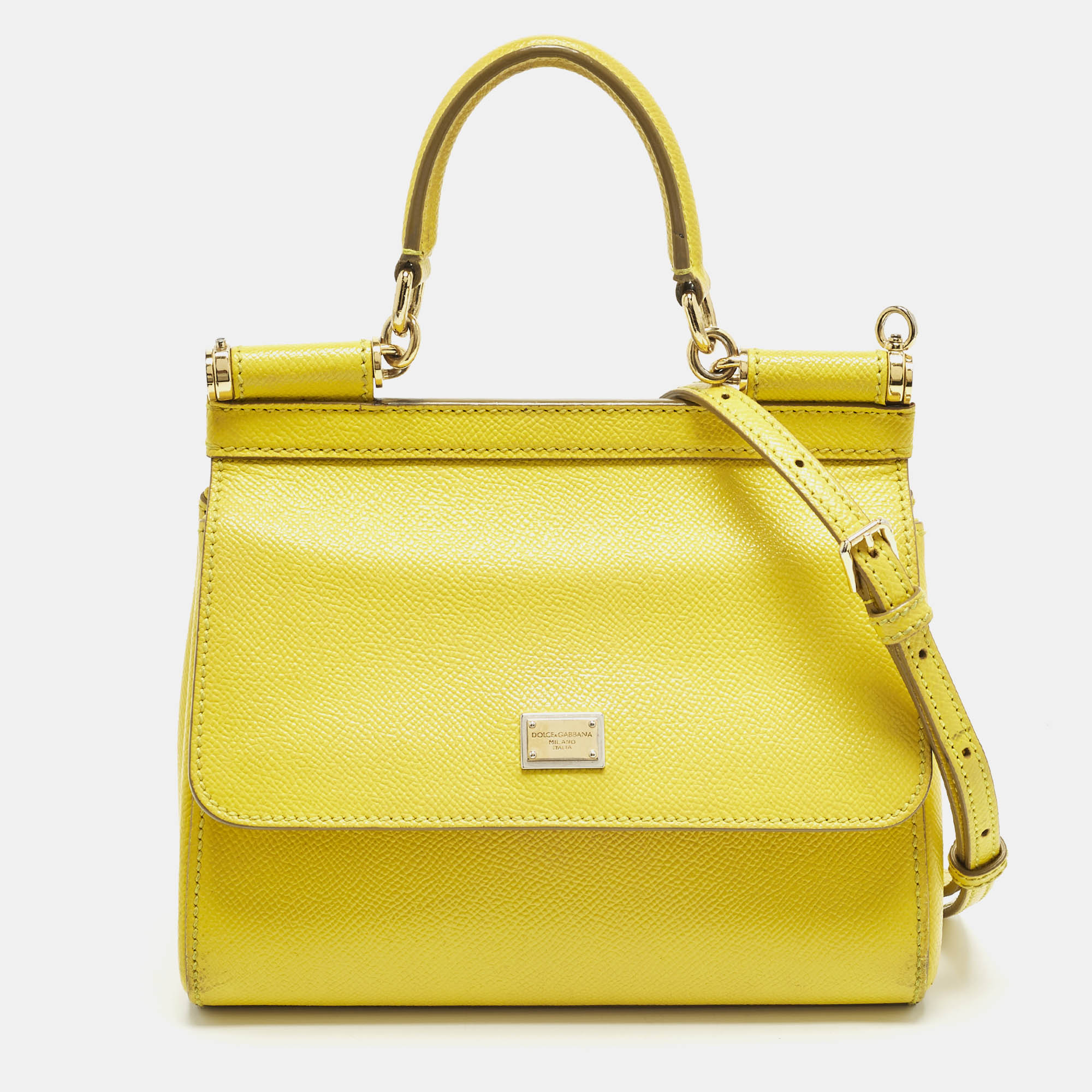 

Dolce & Gabbana Miss Sicily Small Yellow Leather Top Handle Bag