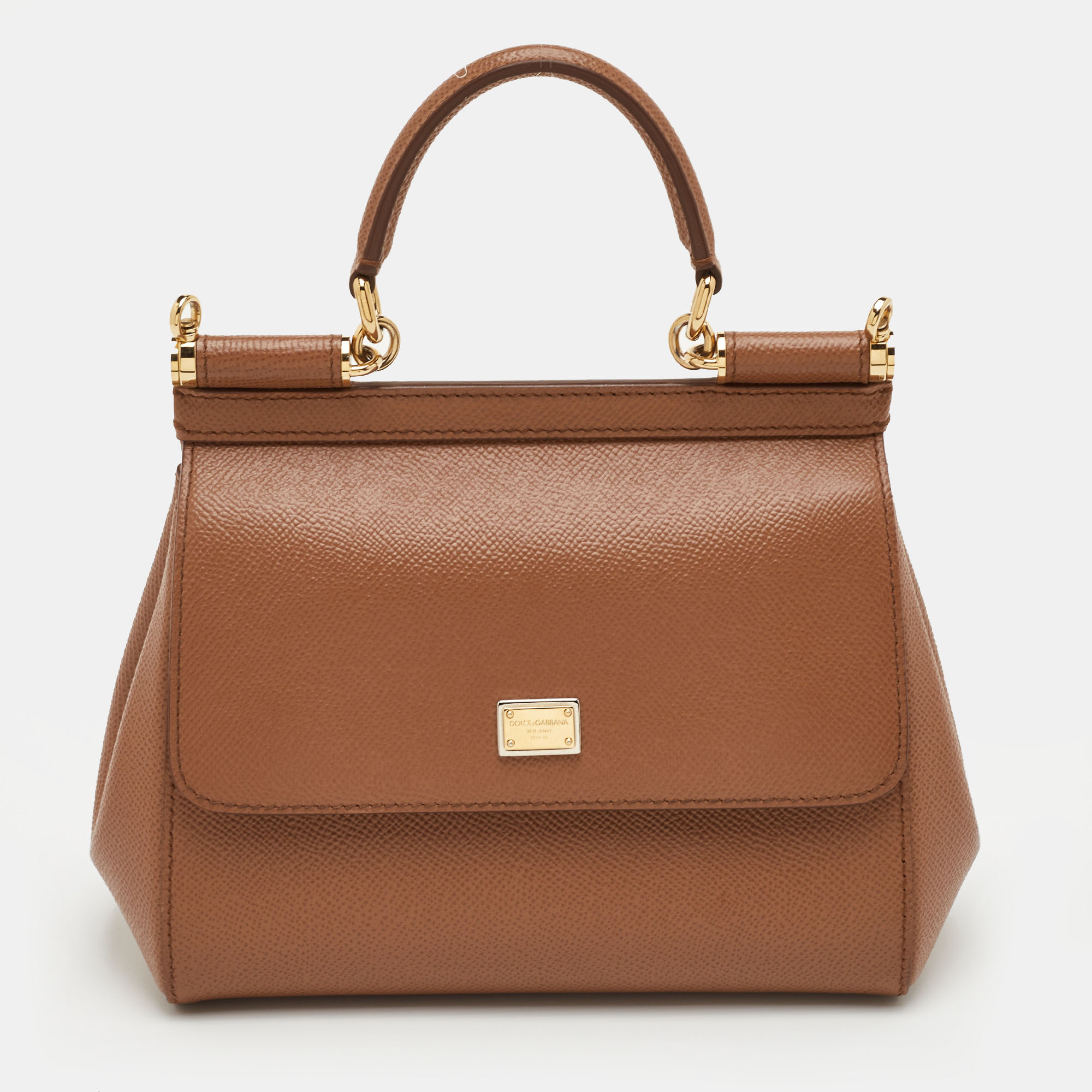 

Dolce & Gabbana Miss Sicily Brown Small Leather Top Handle Bag