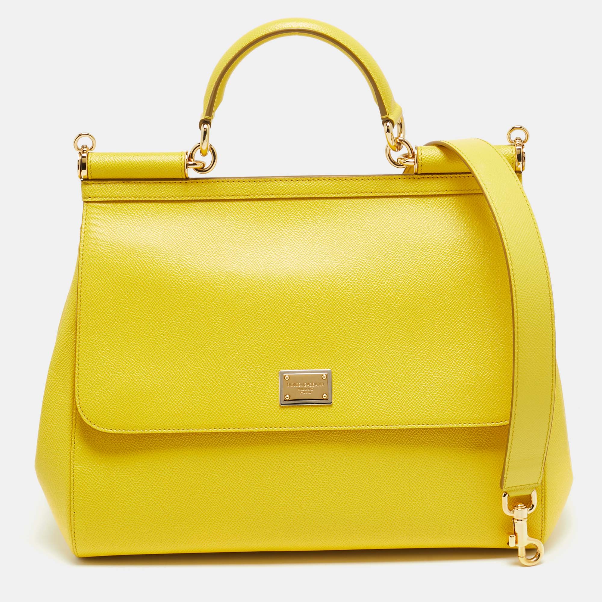

Dolce & Gabbana Miss Sicily Yellow Large Leather Top Handle Bag