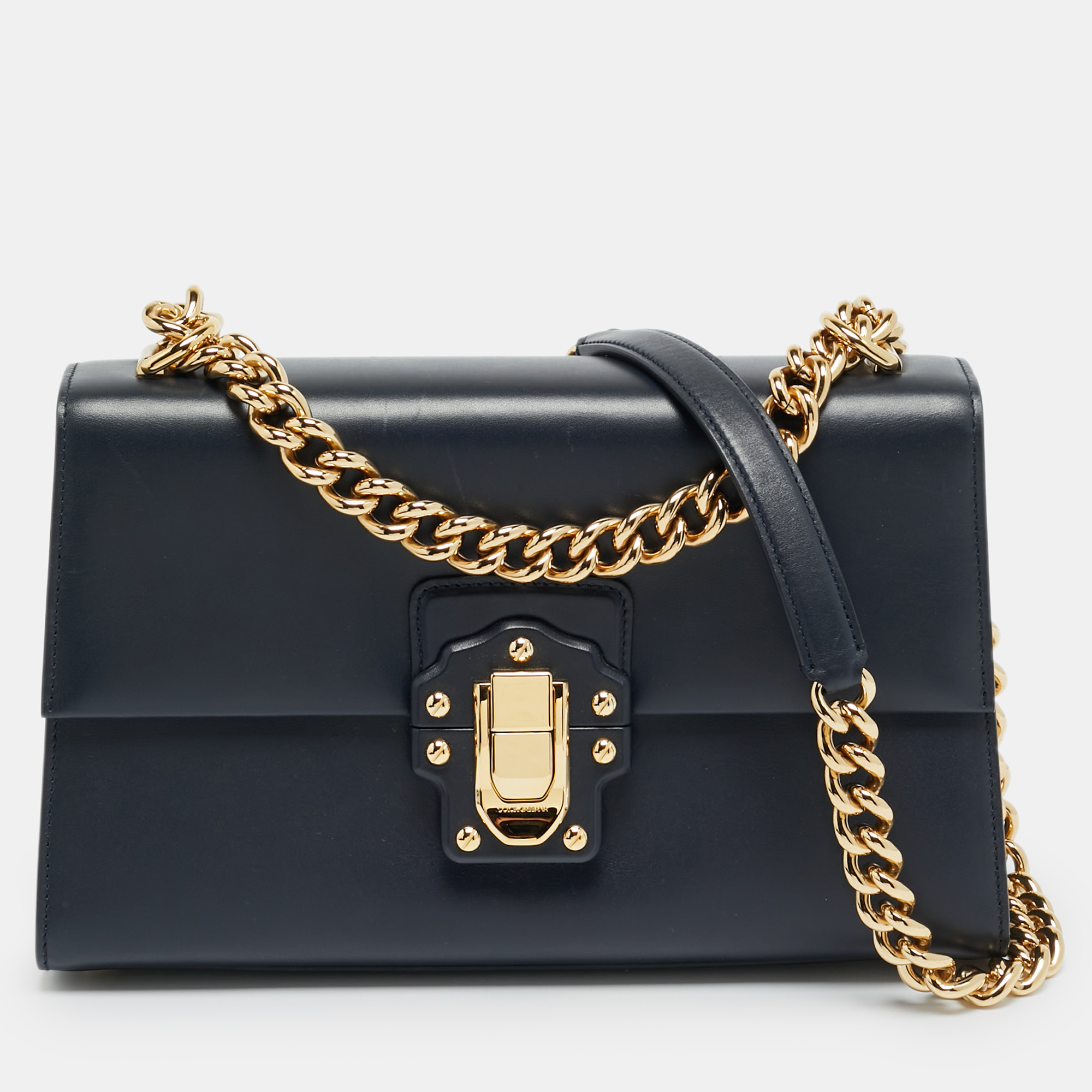 

Dolce & Gabbana Lucia  Navy Blue Leather Shoulder Bag