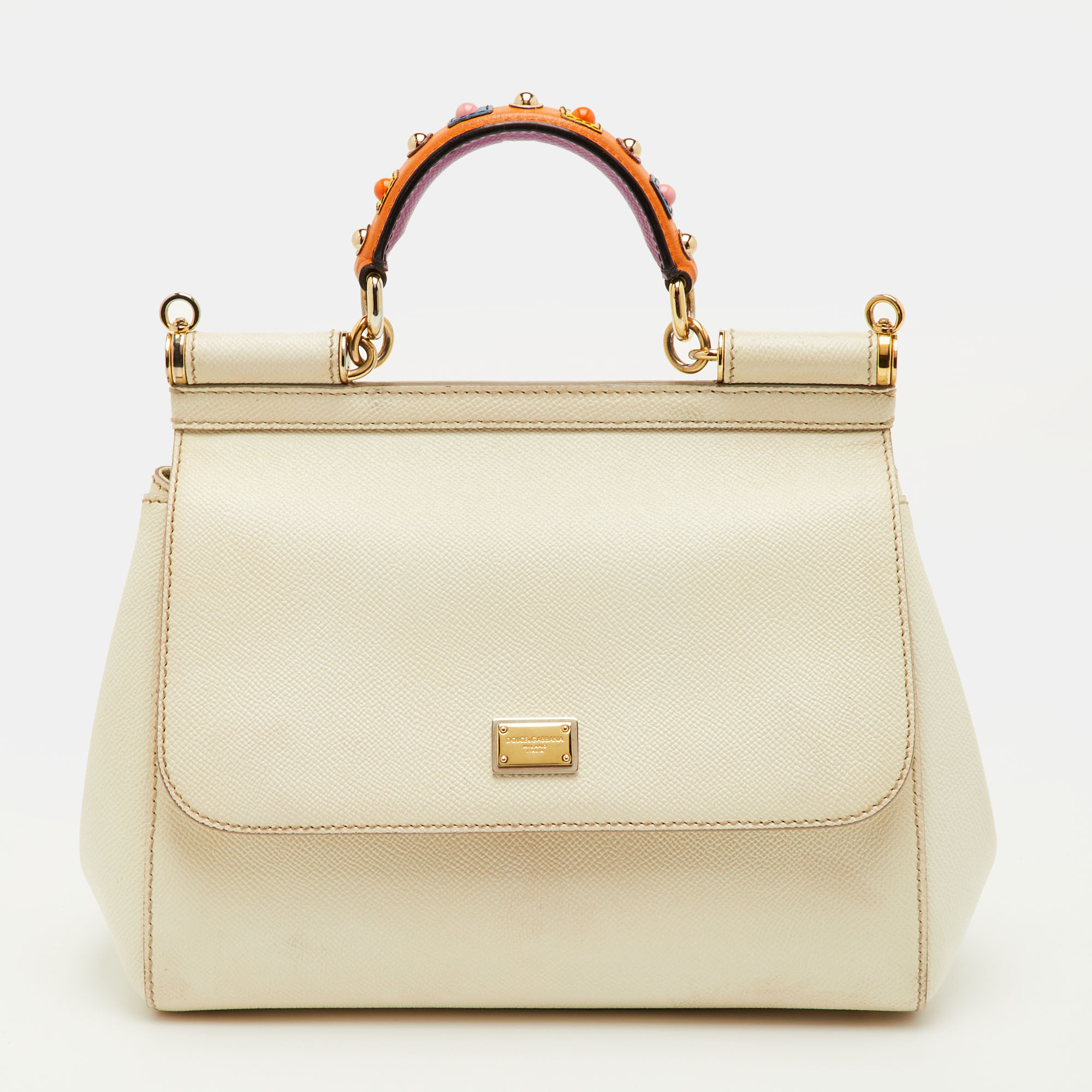 

Dolce & Gabbana Miss Sicily Medium White Leather Top Handle Bag