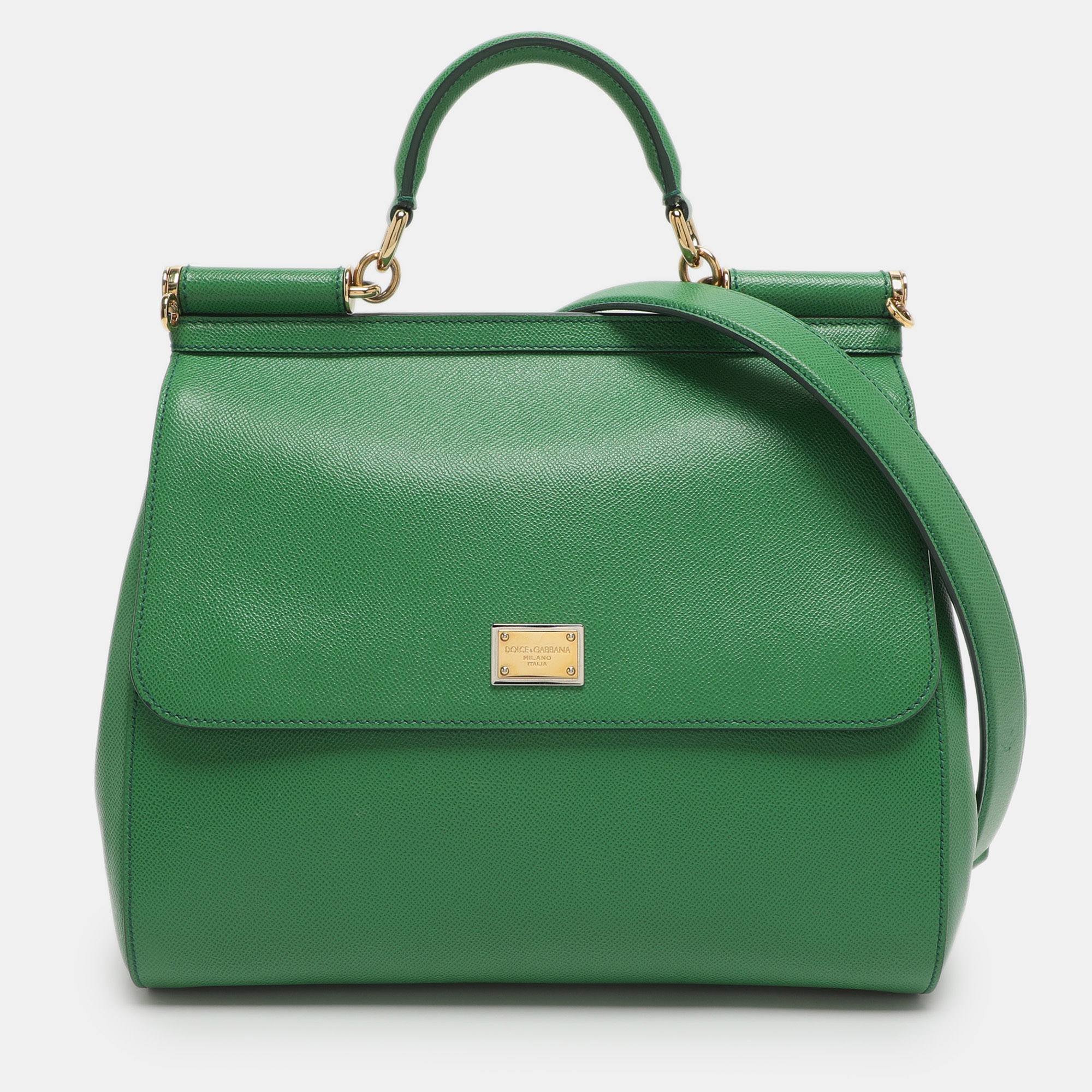 

Dolce & Gabbana Miss Sicily  Green Leather Top Handle Bag