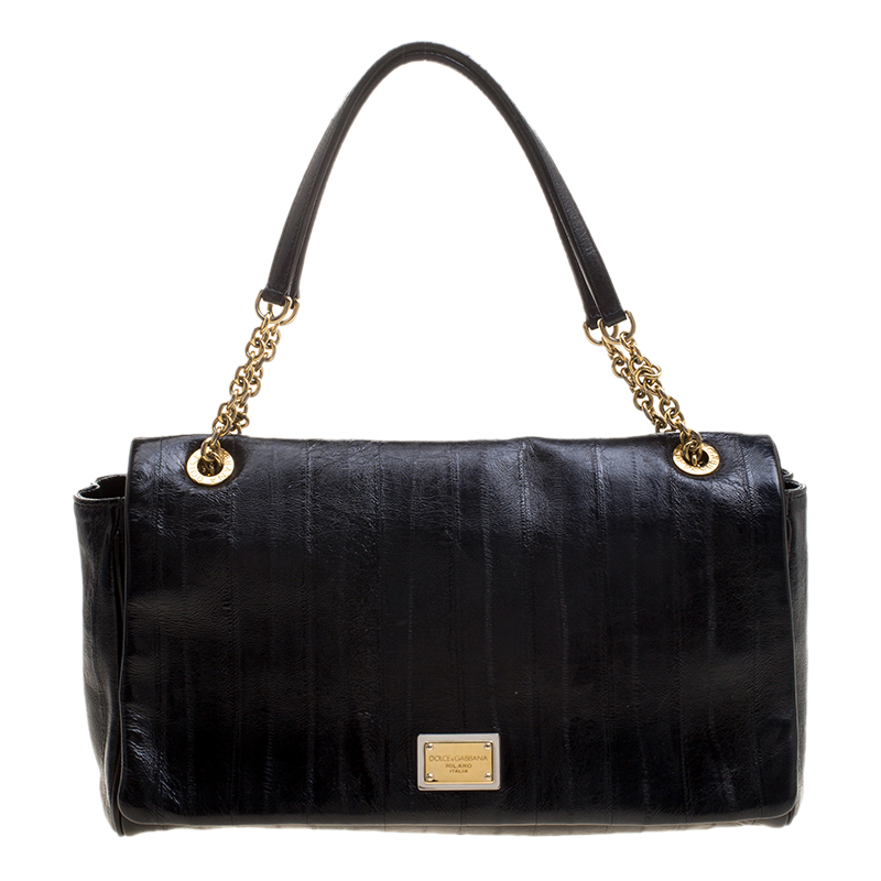 Pre Owned Dolce and Gabbana Black Leather Flap Shoulder Bag
