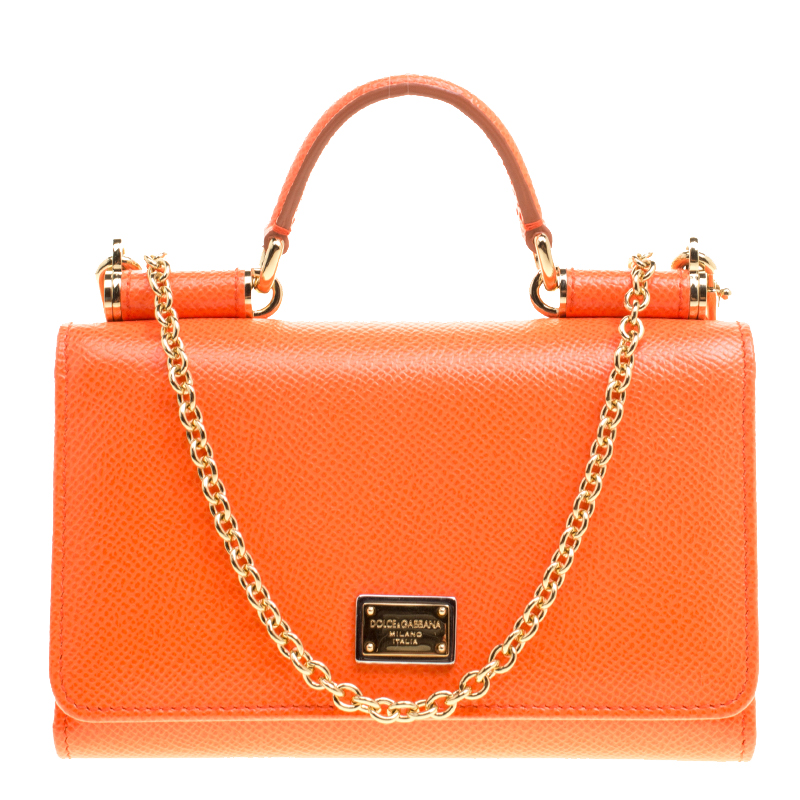 Dolce & Gabbana Orange Leather Sicily Chain Phone Bag Dolce & Gabbana | TLC