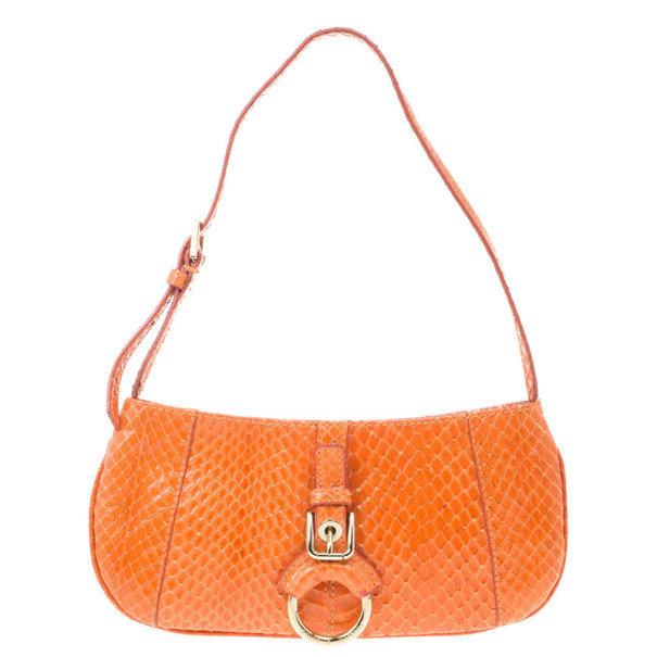 Pre Owned Dolce and Gabbana Orange Snakeskin Clutch