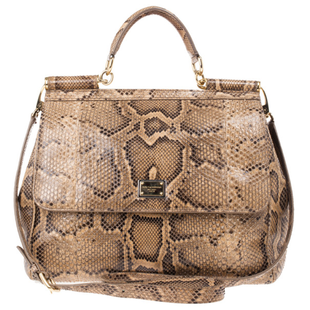 مملوكة مسبقًا Dolce and Gabbana Gold Python Medium Miss Sicily Satchel