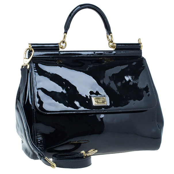 DOLCE & GABBANA Sicily large patent leather top handle bag - Black -  BB6002A103780999
