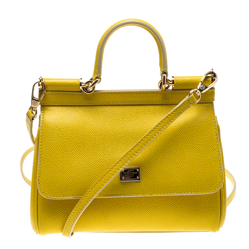 Dolce and Gabbana Yellow Leather Small Miss Sicily Top Handle Bag Dolce ...