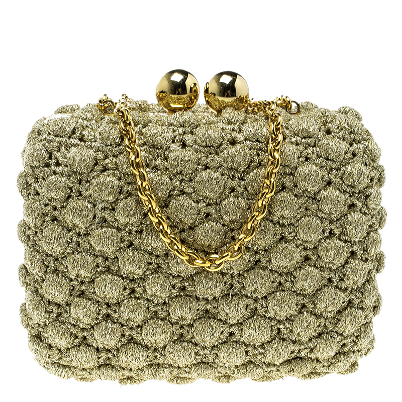 Pre Owned حقيبة كلتش دولتشي أند غابانا سلسلة قماش لامعة ذهبي