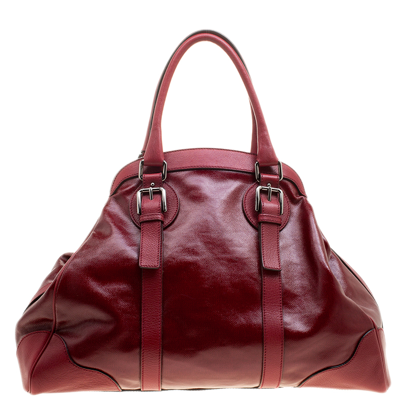 Dolce and Gabbana Crimson Red Coated Canvas and Leather Miss 