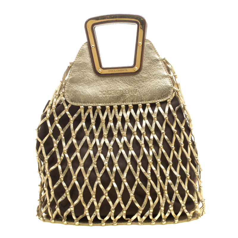 Pre Owned Dolce and Gabbana Metallic Gold Woven Leather Hobo