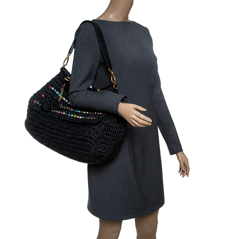 

Dolce & Gabbana Black Crochet Straw Miss Sicily Top Handle Bag