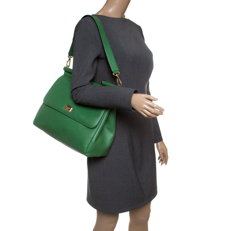 

Dolce and Gabbana Green Leather Large Miss Sicily Top Handle Bag