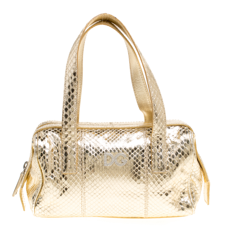 Dolce and Gabbana Gold Snakeskin Satchel 