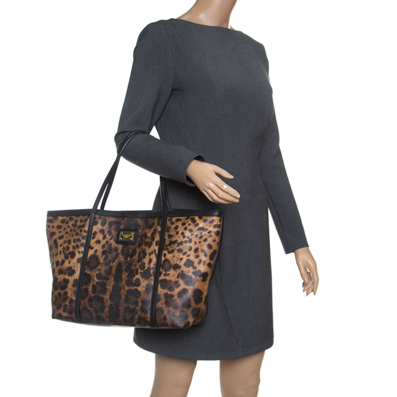 

Dolce and Gabbana Brown/Black Leopard Print Coated Canvas Tote
