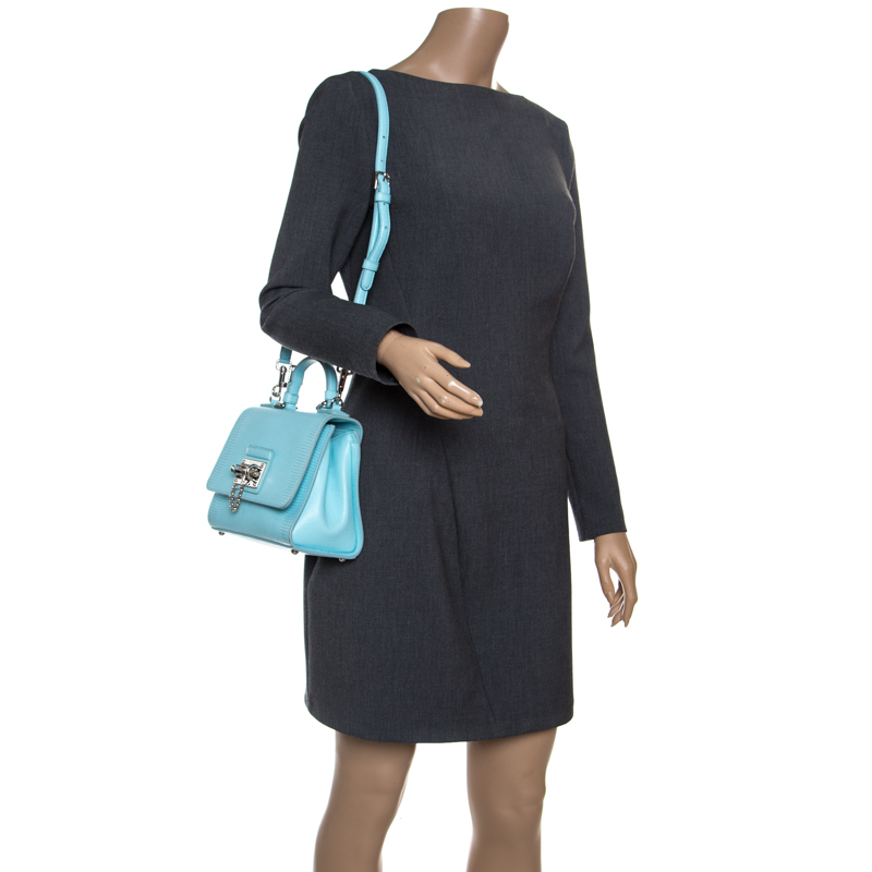 

Dolce and Gabbana Sky Blue Lizard Embossed Leather  Miss Monica Top Handle Bag