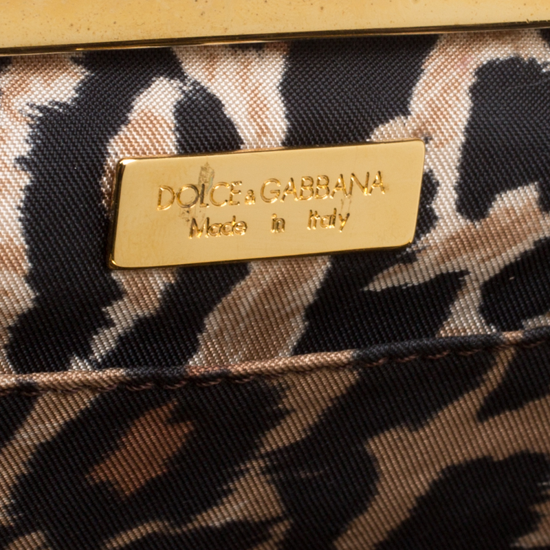 Pre-owned Dolce & Gabbana Peach/gold Quilted Stitch Leather And Suede Frame Bag In Brown