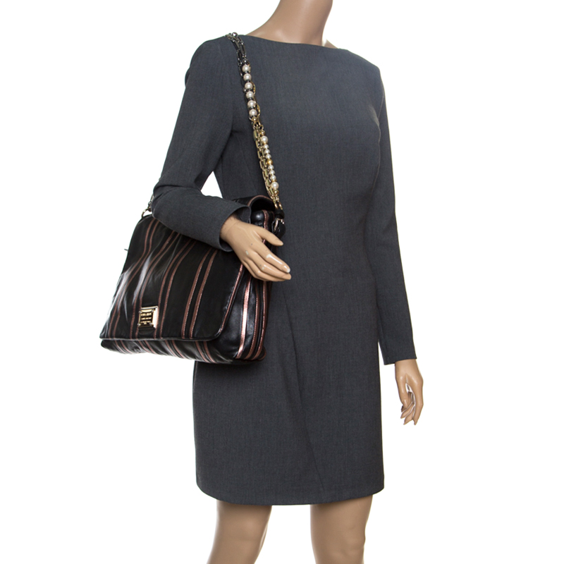 

Dolce and Gabbana Black/Pink Leather Stripe Miss Charles Shoulder Bag