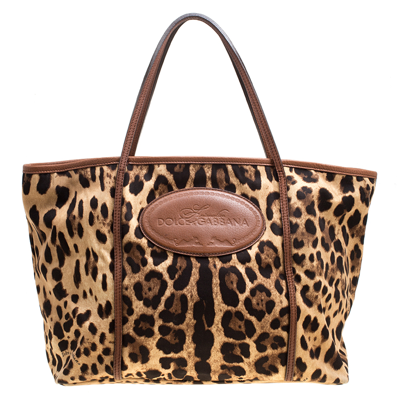 Pre Owned Dolce and Gabbana Leopard Print  Fabric Animalier Shopper Tote