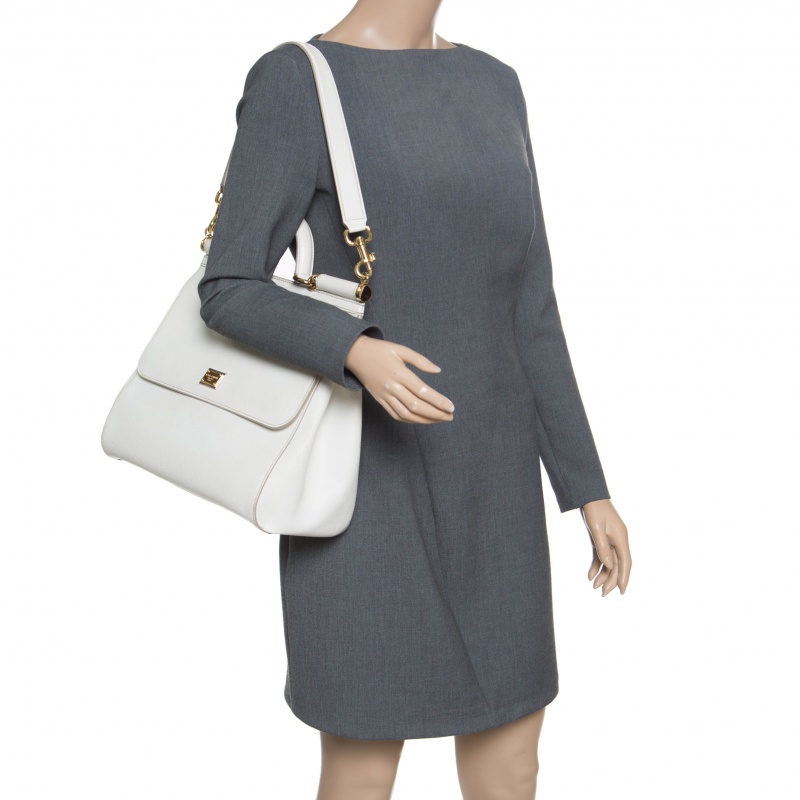 

Dolce and Gabbana Off White Leather  Miss Sicily Top Handle Bag