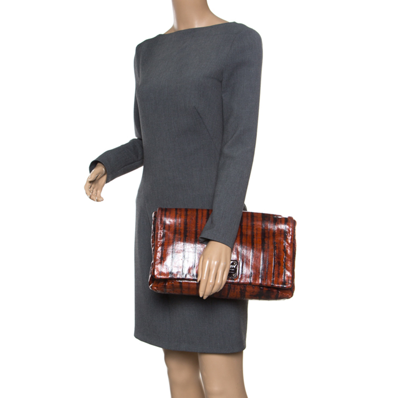 

Dolce & Gabbana Copper Patent Leather  Clutch, Brown