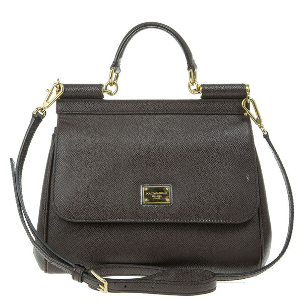 Pre Owned Dolce and Gabbana Brown Leather Medium Miss Sicily Tote