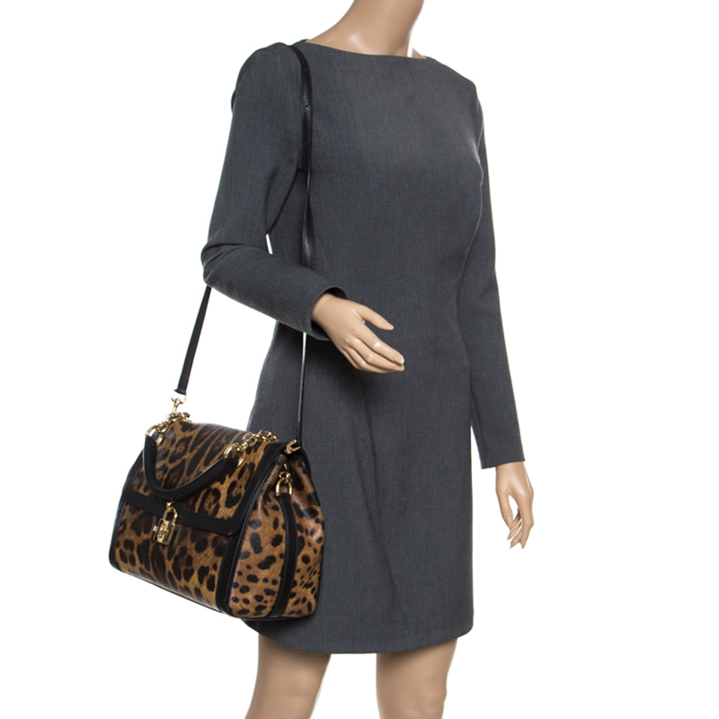 

Dolce and Gabbana Leopard Print Coated Canvas Padlock Shoulder Bag, Brown