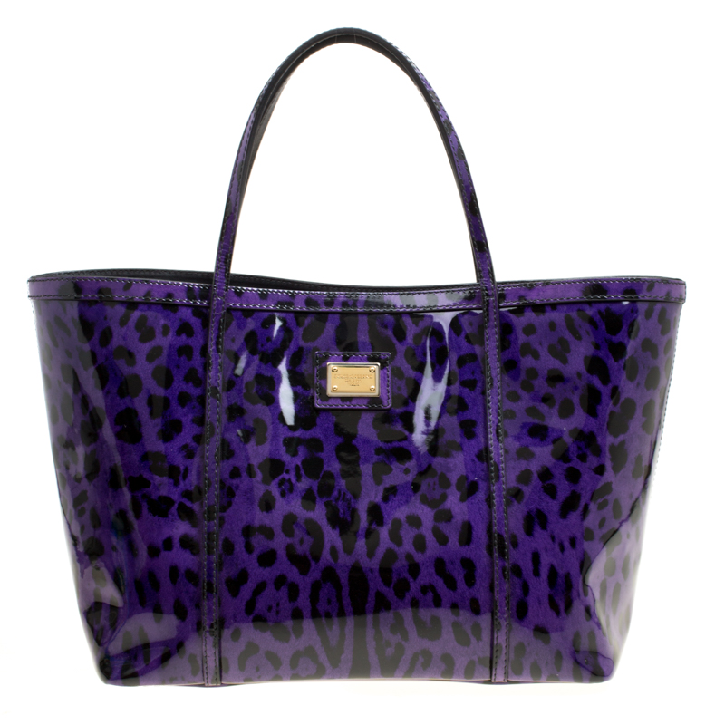 Dolce and Gabbana Purple Leopard Print Patent Leather Miss Escape Tote ...