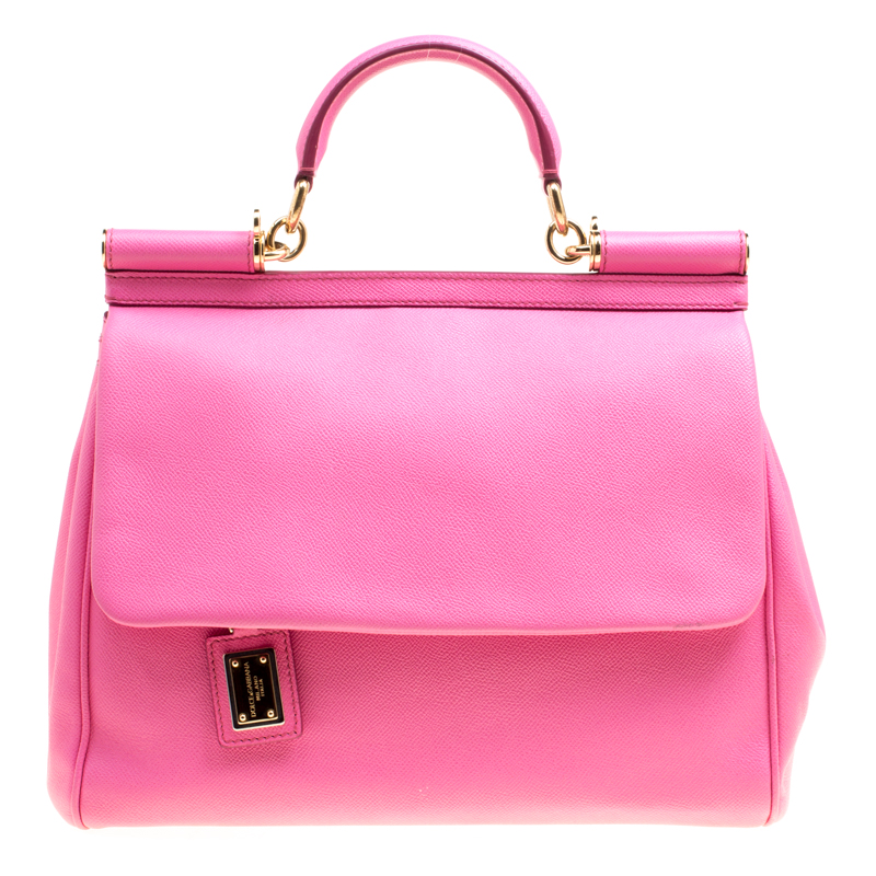 مملوكة مسبقًا Dolce and Gabbana Fuchsia Pink Leather Large Miss Sicily Top Handle Bag