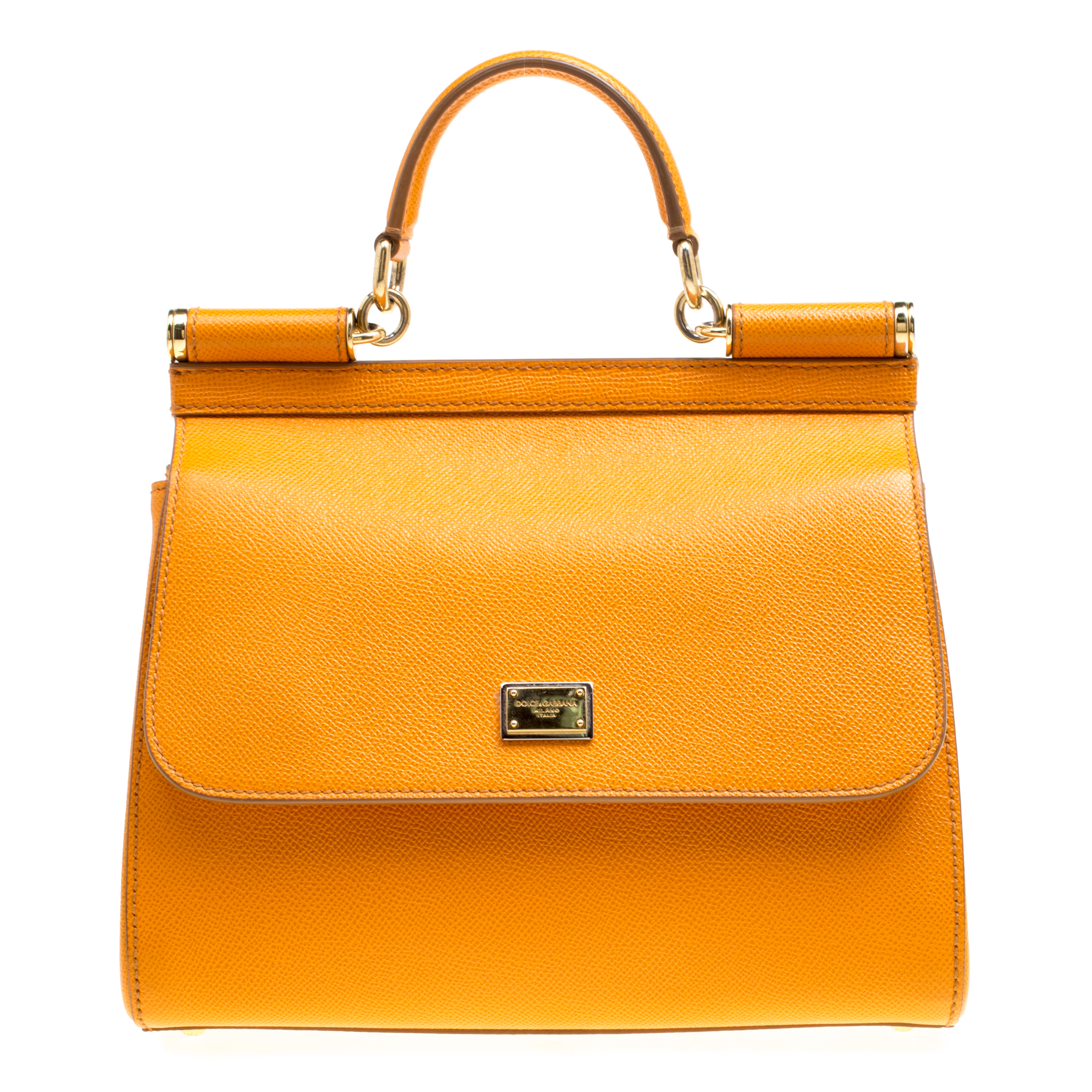Dolce and Gabbana Orange Leather Medium Miss Sicily Top Handle Bag ...