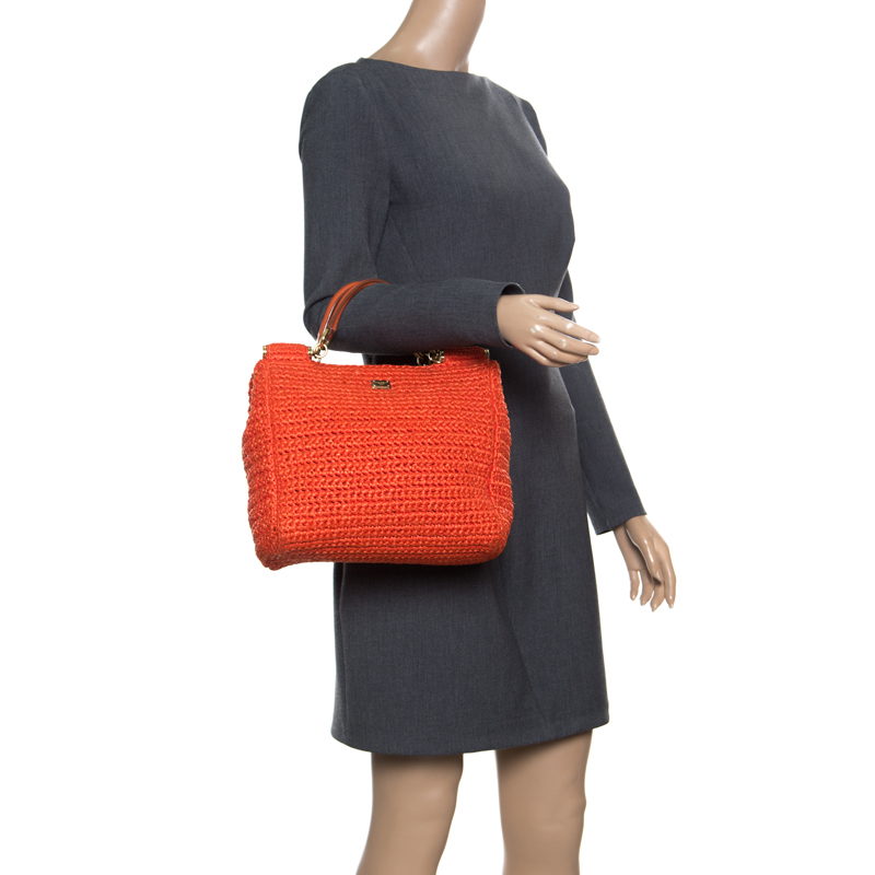 

Dolce and Gabbana Orange Raffia Miss Sicily Top Handle Bag