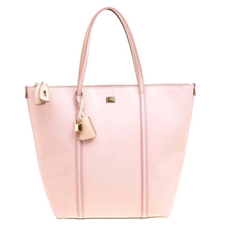 Dolce and Gabbana Pink/Beige Leather Miss Escape Zip Tote