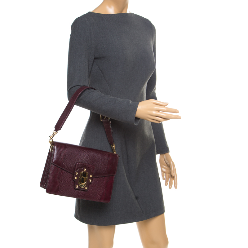 

Dolce & Gabbana Burgundy Lizard Embossed Leather Lucia Shoulder Bag