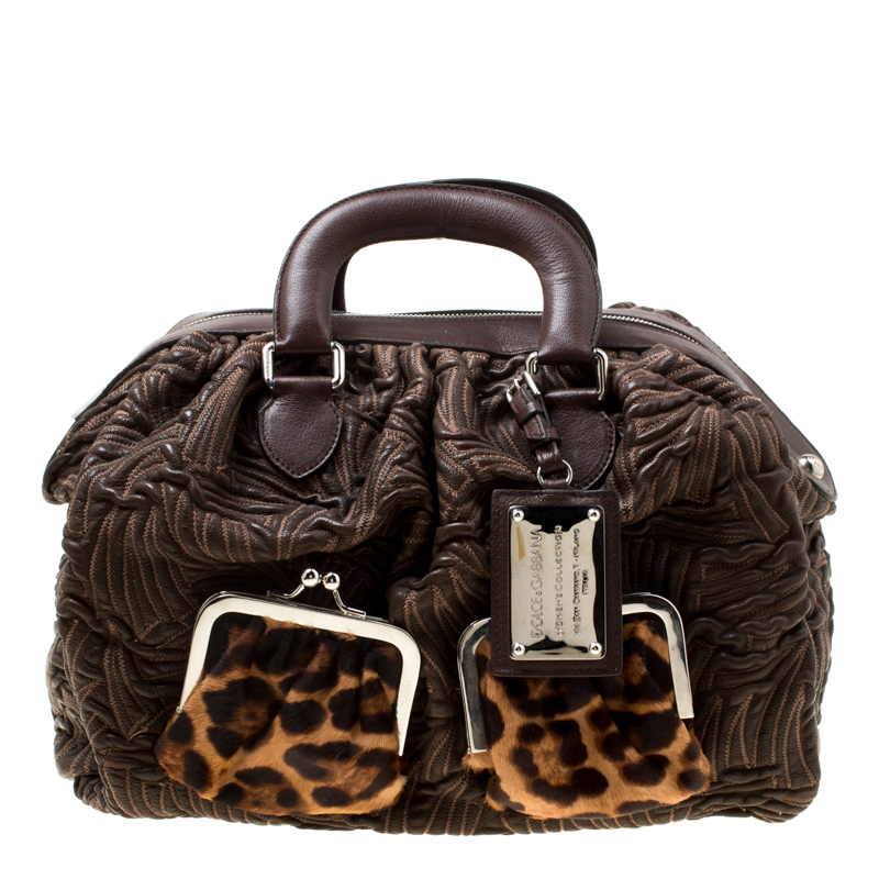 Pre Owned Dolce & Gabbana Brown Textured Leather Miss Curly Bag