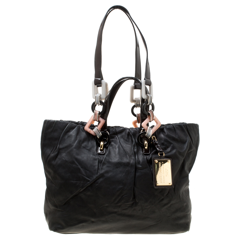 Pre Owned Dolce and Gabbana Black Leather Tote 
