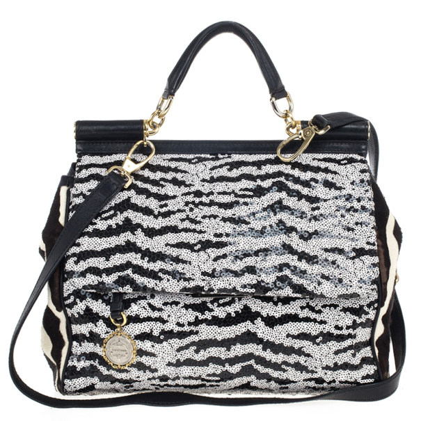 Pre Owned Dolce and Gabbana Animal Print and Sequined Miss Sicily Top Handle