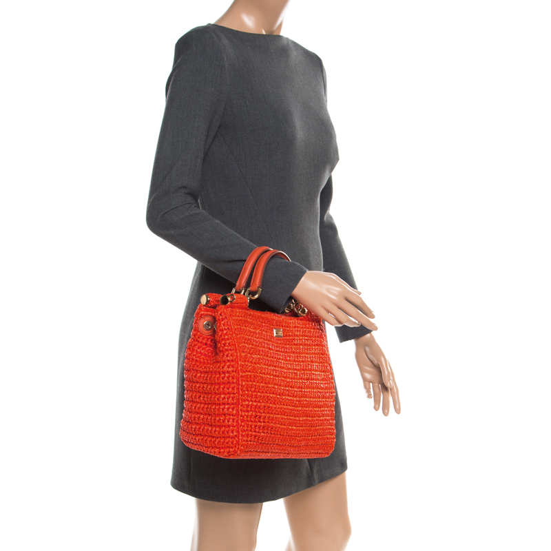 

Dolce & Gabbana Orange Raffia Miss Sicily Top Handle Bag