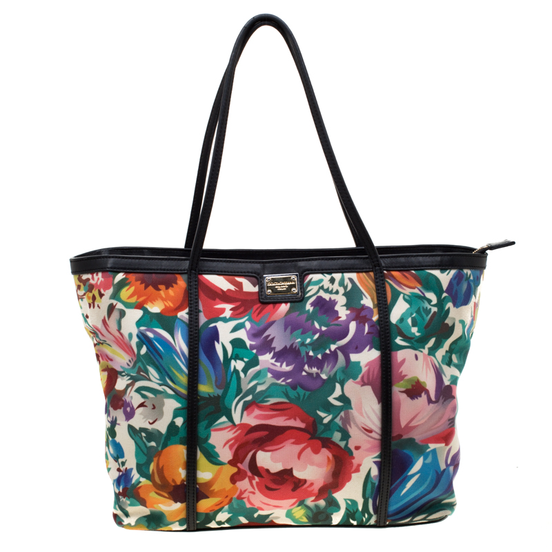 Dolce & Gabbana Floral Printed Canvas And Leather Trim Miss Escape Tote 