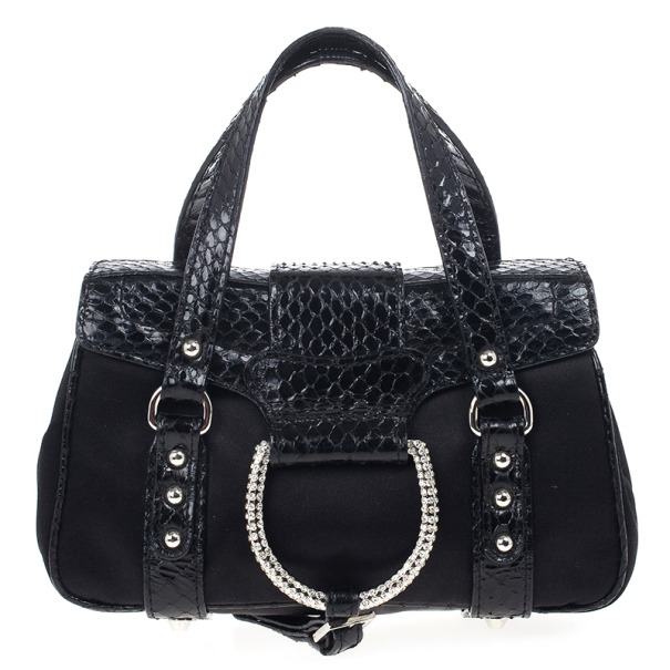 Dolce and Gabbana Snake Skin Leather and Satin Evening Satchel