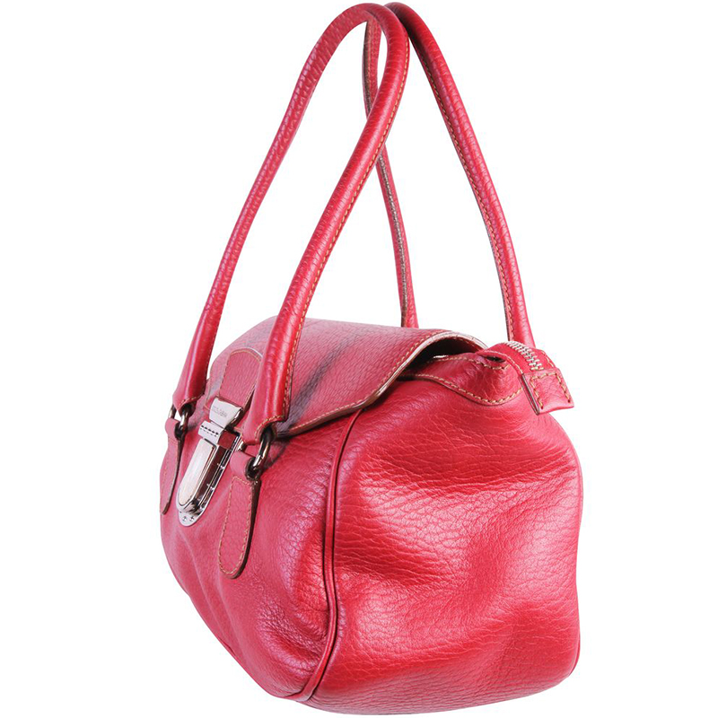 

Dolce and Gabbana Red Leather With Buckle Claps Shoulder Bag