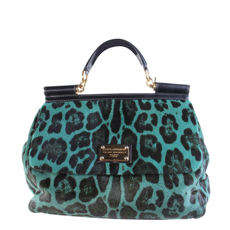 Pre-owned Dolce & Gabbana Green Leopard Sicily Pony Hair Bag