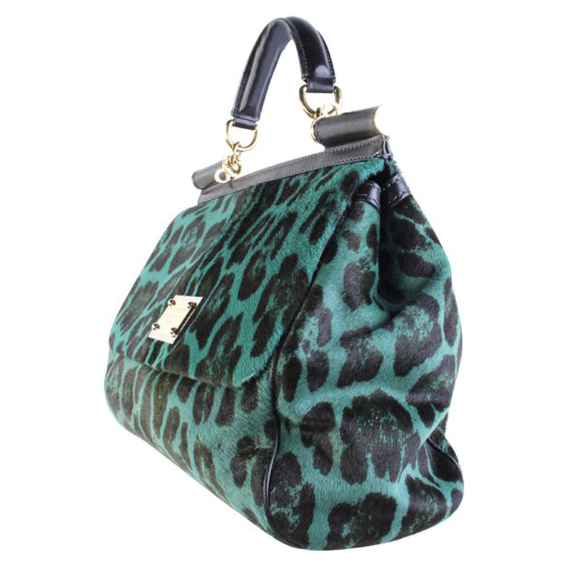 

Dolce and Gabbana Green Leopard Sicily Pony Hair Bag