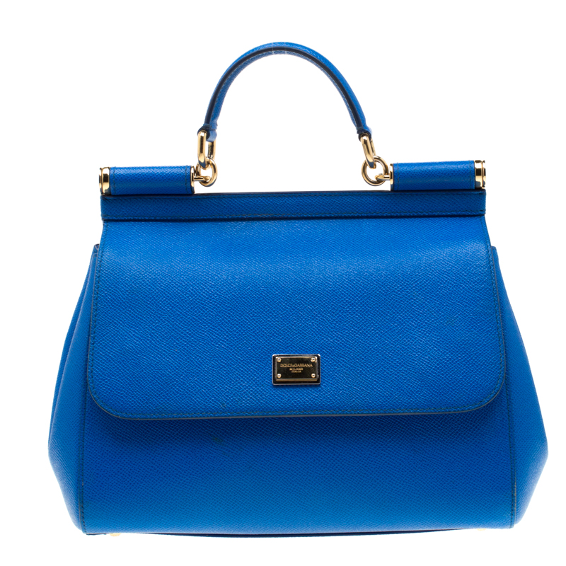 Pre Owned Dolce and Gabbana Blue Leather Medium Miss Sicily Tote