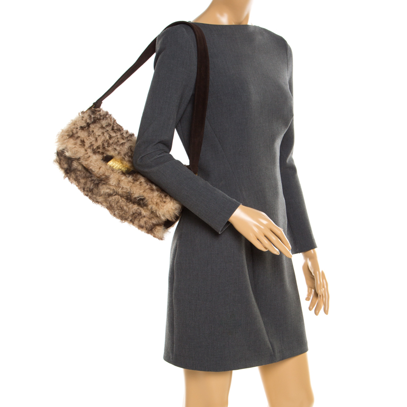

Dolce and Gabbana Beige/Brown Fur and Suede Shoulder Bag