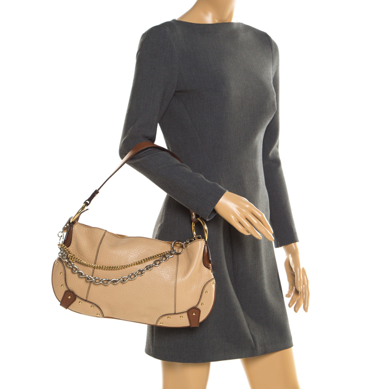 

Dolce and Gabbana Beige/Brown Leather Chain Shoulder Bag