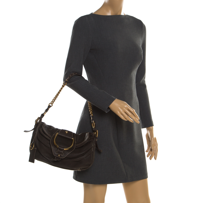 

Dolce & Gabbana Dark Brown Leather D-Ring Flap Hobo