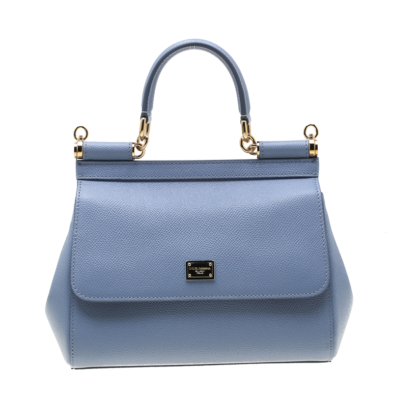 Dolce and Gabbana Light Blue Leather Small Miss Sicily Tote
