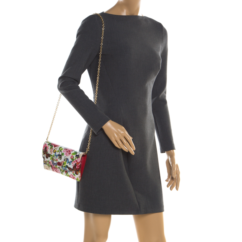 

Dolce & Gabbana Multicolor Secret Butterfly Print Leather Chain Clutch Bag