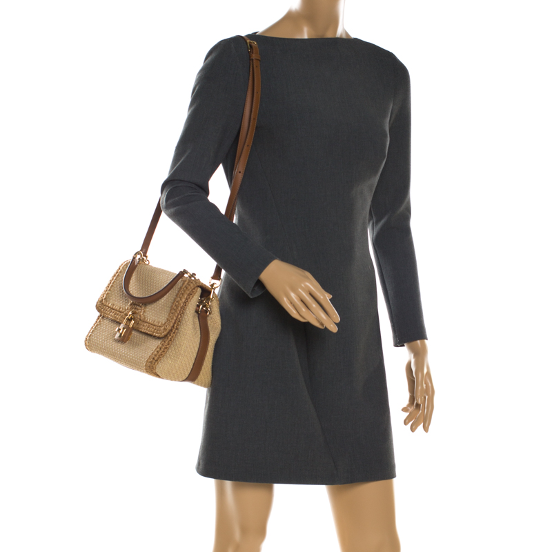 

Dolce & Gabbana Beige Raffia and Leather Miss Dolce Top Handle Bag
