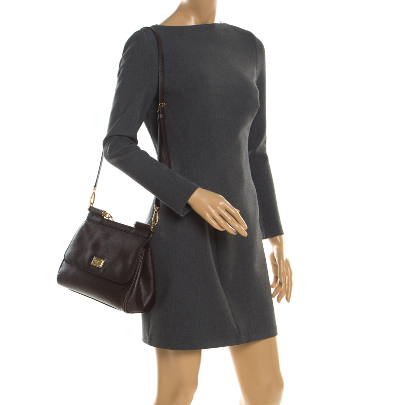 

Dolce and Gabbana Dark Brown Leather Medium Miss Sicily Tote